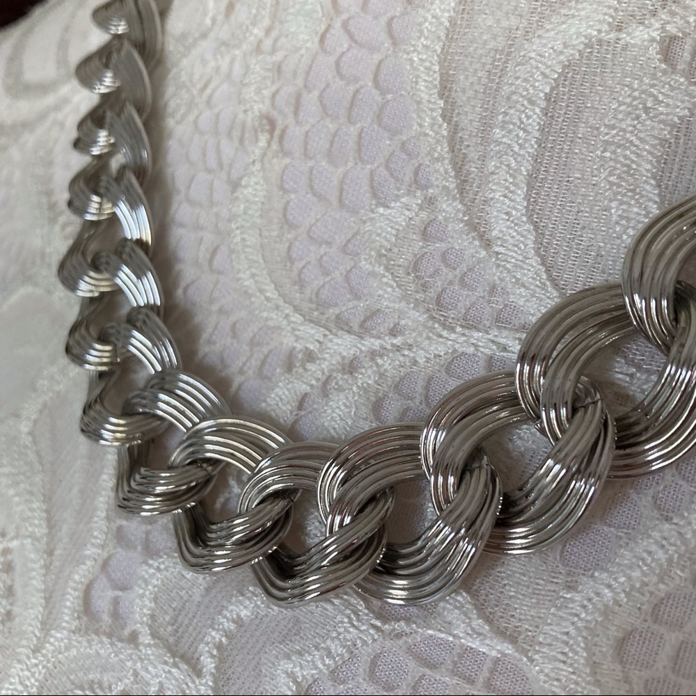 MONET signed vintage heavy silver tone link chain necklace adjustable 20” - Picture 1 of 4